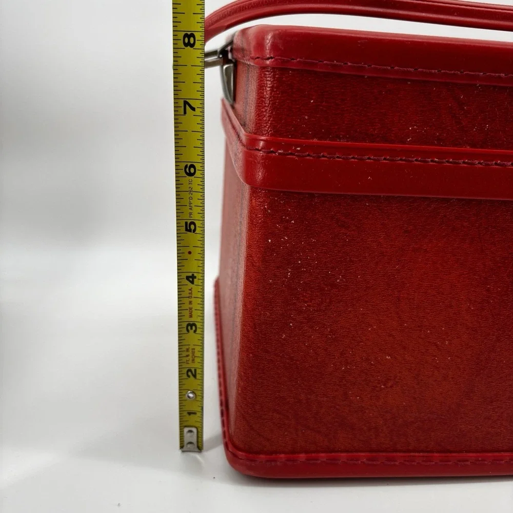 Red Orange Train Vanity Case Vintage Luggage Sesame Lined Snap Closing